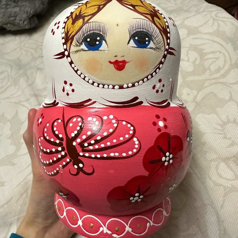 Pink Russian Nesting Doll with Floral Design